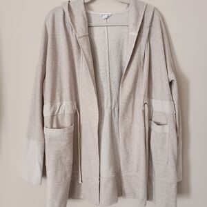 Tribal Jeans Beige Womens Tunic Length Lagenlook Beachy Coastal Grandma Hoodie